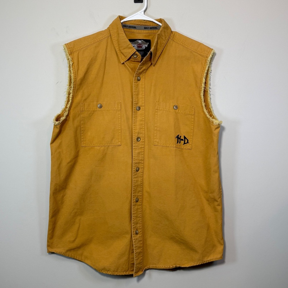 Harley-Davidson Sleeveless Shirt Mens L Yellow Cobra Graphic Biker Vest Grunge
